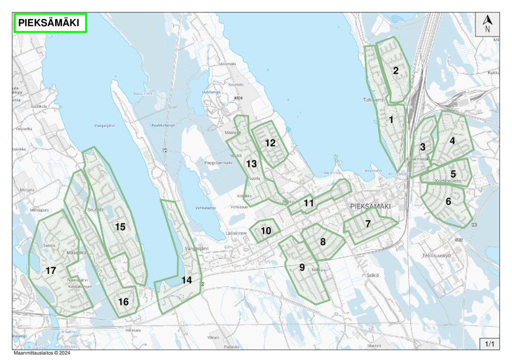 Pieksämäki Alueet 1, 2, 3, 4, 5, 6, 7, 8, 9, 10, 11, 12, 13, 14, 15, 16 ja 17.